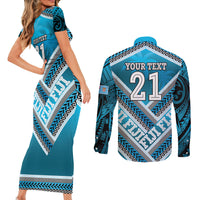 Custom Fiji Rugby Couples Matching Short Sleeve Bodycon Dress and Long Sleeve Button Shirt Fijian Warrior With Polynesian Tribal Tattoos LT9 - Polynesian Pride