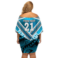 Custom Fiji Rugby Family Matching Off Shoulder Short Dress and Hawaiian Shirt Fijian Warrior With Polynesian Tribal Tattoos LT9 - Polynesian Pride