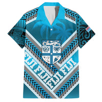 Custom Fiji Rugby Family Matching Summer Maxi Dress and Hawaiian Shirt Fijian Warrior With Polynesian Tribal Tattoos LT9 Dad's Shirt - Short Sleeve Blue - Polynesian Pride