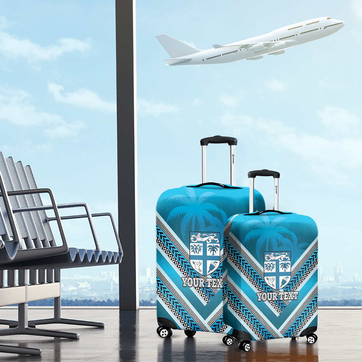 Custom Fiji Rugby Luggage Cover Fijian Warrior With Polynesian Tribal Tattoos