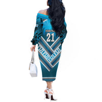 Custom Fiji Rugby Off The Shoulder Long Sleeve Dress Fijian Warrior With Polynesian Tribal Tattoos LT9 - Polynesian Pride