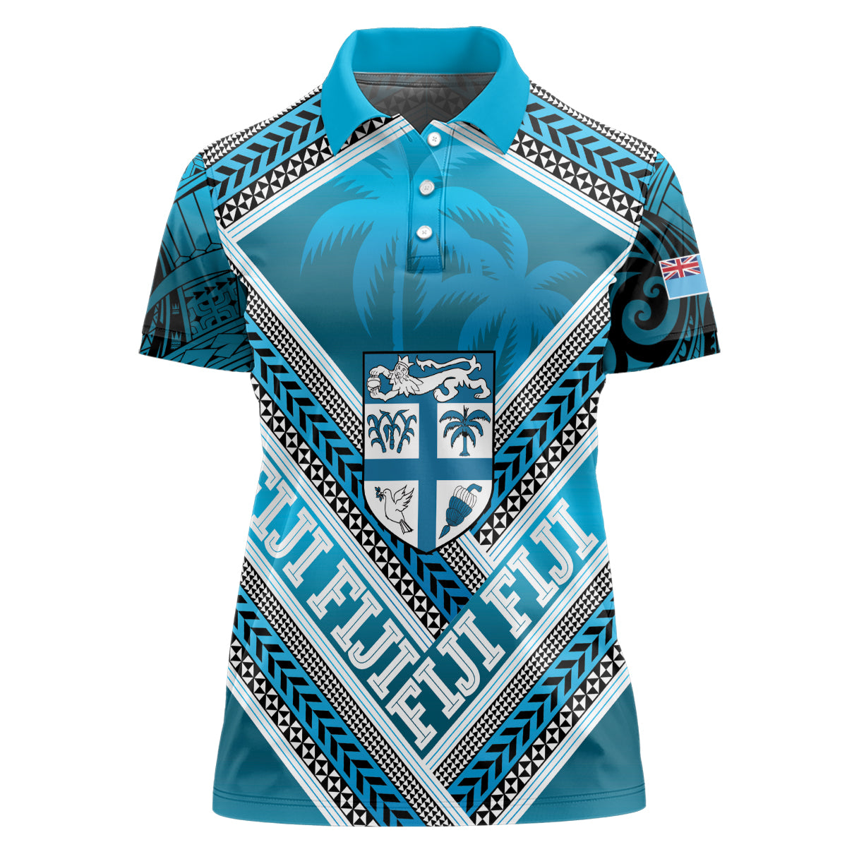 Custom Fiji Rugby Women Polo Shirt Fijian Warrior With Polynesian Tribal Tattoos LT9 Female Blue - Polynesian Pride