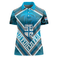 Custom Fiji Rugby Women Polo Shirt Fijian Warrior With Polynesian Tribal Tattoos LT9 Female Blue - Polynesian Pride