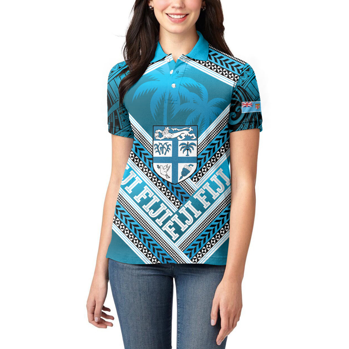 Custom Fiji Rugby Women Polo Shirt Fijian Warrior With Polynesian Tribal Tattoos LT9 - Polynesian Pride