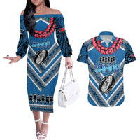 Custom Manuma Samoa Rugby Couples Matching Off The Shoulder Long Sleeve Dress and Hawaiian Shirt Ula fala Samoan Siva Tau Tribal LT9 Blue - Polynesian Pride