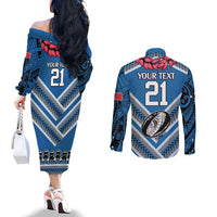 Custom Manuma Samoa Rugby Couples Matching Off The Shoulder Long Sleeve Dress and Long Sleeve Button Shirt Ula fala Samoan Siva Tau Tribal LT9 - Polynesian Pride
