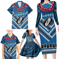 Custom Manuma Samoa Rugby Family Matching Long Sleeve Bodycon Dress and Hawaiian Shirt Ula fala Samoan Siva Tau Tribal LT9 - Polynesian Pride