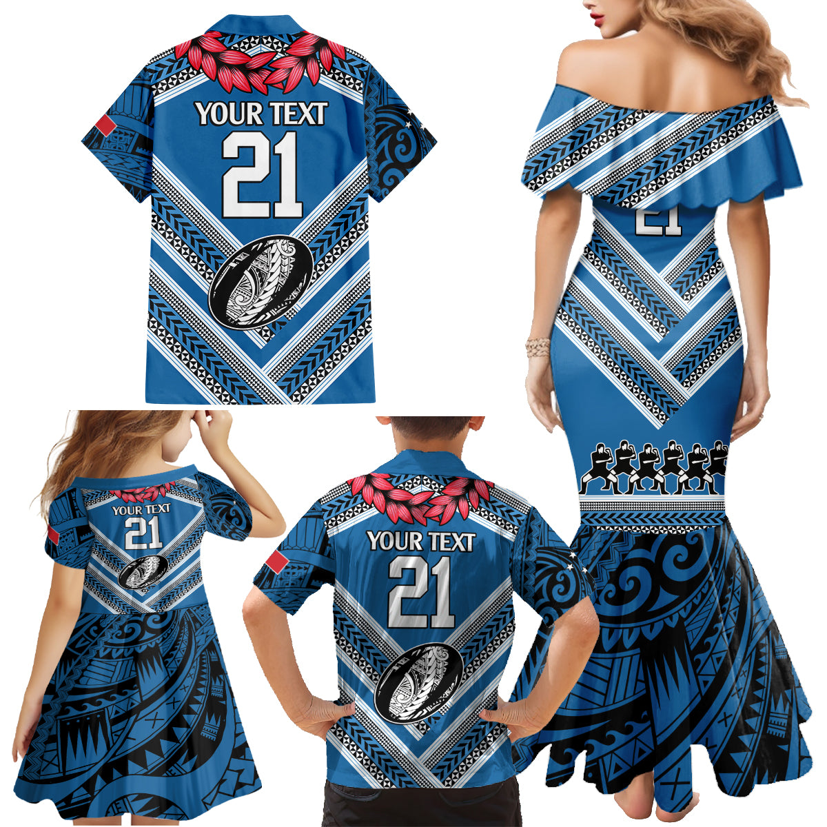Custom Manuma Samoa Rugby Family Matching Mermaid Dress and Hawaiian Shirt Ula fala Samoan Siva Tau Tribal LT9 - Polynesian Pride