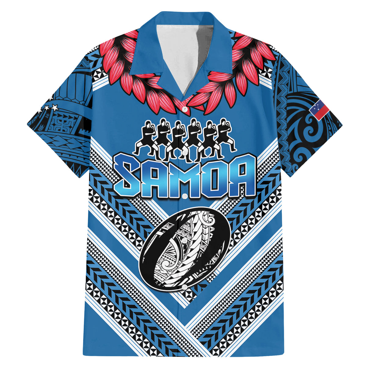 Custom Manuma Samoa Rugby Family Matching Mermaid Dress and Hawaiian Shirt Ula fala Samoan Siva Tau Tribal LT9 Dad's Shirt - Short Sleeve Blue - Polynesian Pride