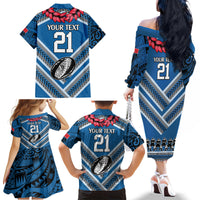 Custom Manuma Samoa Rugby Family Matching Off The Shoulder Long Sleeve Dress and Hawaiian Shirt Ula fala Samoan Siva Tau Tribal LT9 - Polynesian Pride