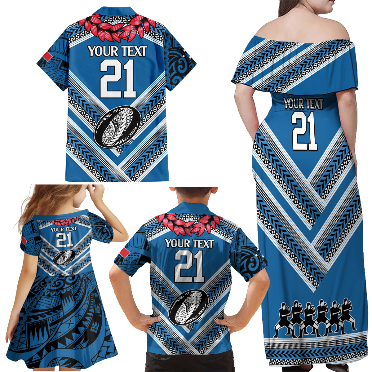 Custom Manuma Samoa Rugby Family Matching Off Shoulder Maxi Dress and Hawaiian Shirt Ula fala Samoan Siva Tau Tribal LT9 - Polynesian Pride
