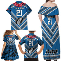 Custom Manuma Samoa Rugby Family Matching Off Shoulder Maxi Dress and Hawaiian Shirt Ula fala Samoan Siva Tau Tribal LT9 - Polynesian Pride