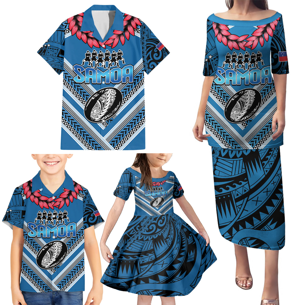 Custom Manuma Samoa Rugby Family Matching Puletasi and Hawaiian Shirt Ula fala Samoan Siva Tau Tribal LT9 - Polynesian Pride