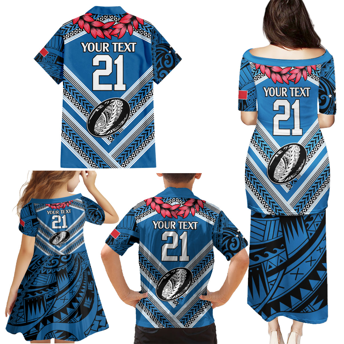 Custom Manuma Samoa Rugby Family Matching Puletasi and Hawaiian Shirt Ula fala Samoan Siva Tau Tribal LT9 - Polynesian Pride