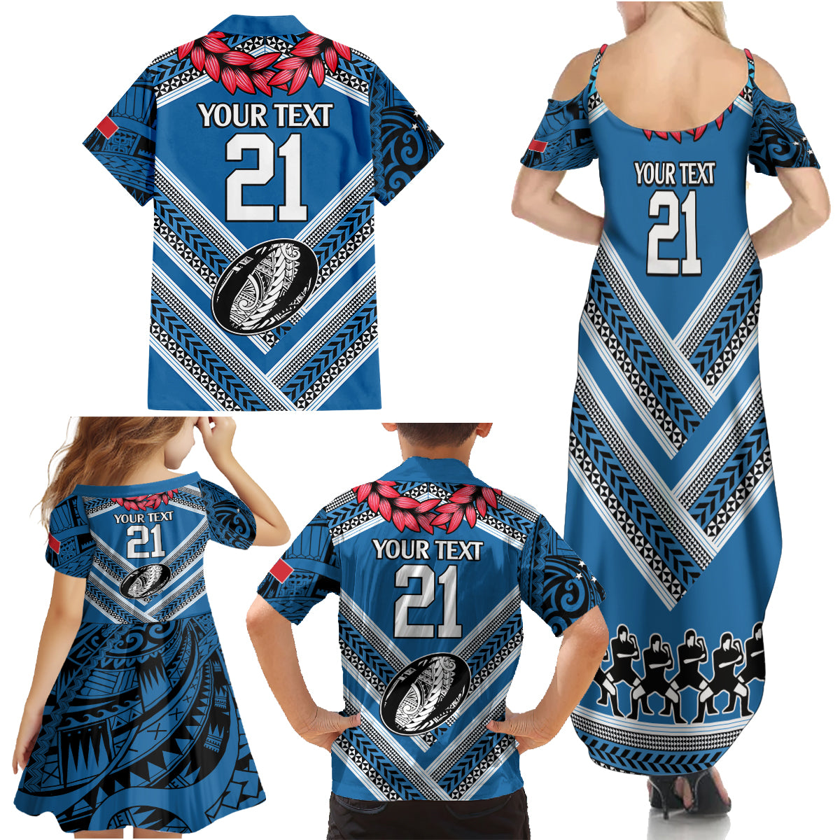 Custom Manuma Samoa Rugby Family Matching Summer Maxi Dress and Hawaiian Shirt Ula fala Samoan Siva Tau Tribal LT9 - Polynesian Pride