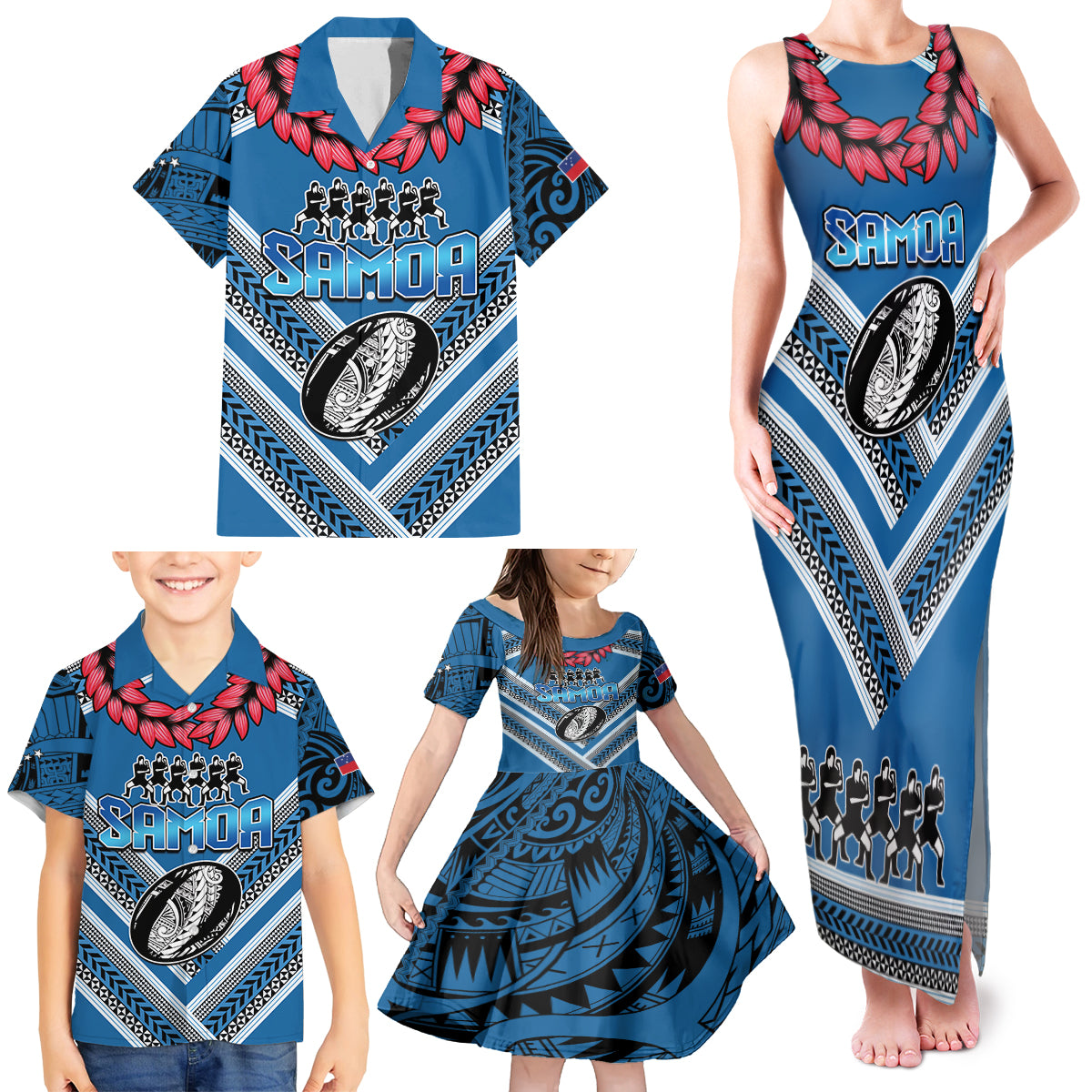Custom Manuma Samoa Rugby Family Matching Tank Maxi Dress and Hawaiian Shirt Ula fala Samoan Siva Tau Tribal LT9 - Polynesian Pride