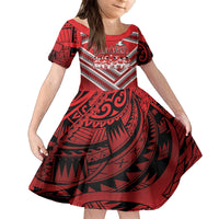 Custom Tonga Rugby Family Matching Off The Shoulder Long Sleeve Dress and Hawaiian Shirt Tonga Sipi Tau Ngatu Tribal Pattern LT9 Daughter's Dress Red - Polynesian Pride