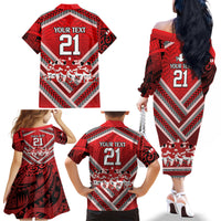 Custom Tonga Rugby Family Matching Off The Shoulder Long Sleeve Dress and Hawaiian Shirt Tonga Sipi Tau Ngatu Tribal Pattern LT9 - Polynesian Pride