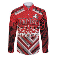 Custom Tonga Rugby Family Matching Off The Shoulder Long Sleeve Dress and Hawaiian Shirt Tonga Sipi Tau Ngatu Tribal Pattern LT9 Dad's Shirt - Long Sleeve Red - Polynesian Pride