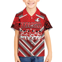 Custom Tonga Rugby Family Matching Off The Shoulder Long Sleeve Dress and Hawaiian Shirt Tonga Sipi Tau Ngatu Tribal Pattern LT9 Son's Shirt Red - Polynesian Pride