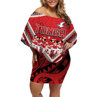 Custom Tonga Rugby Family Matching Off Shoulder Short Dress and Hawaiian Shirt Tonga Sipi Tau Ngatu Tribal Pattern