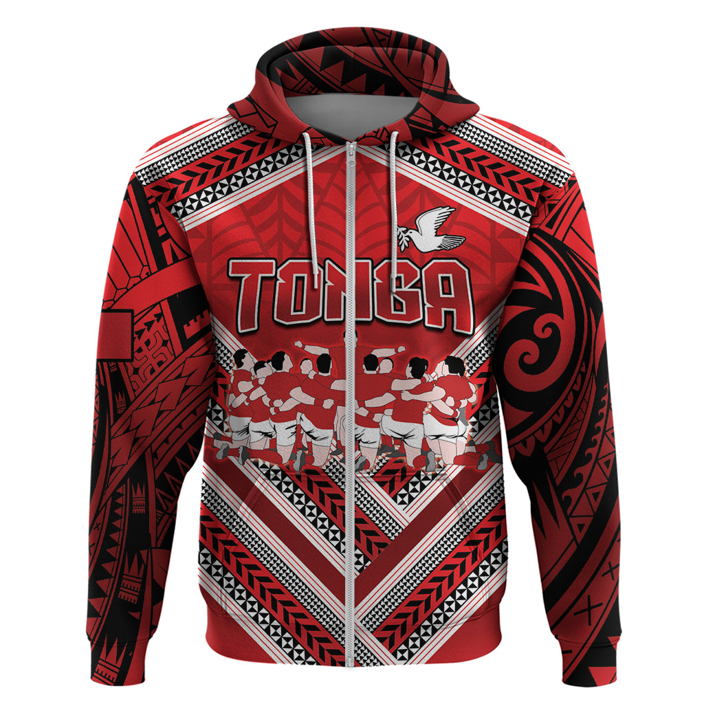 Custom Tonga Rugby Hoodie Tonga Sipi Tau Ngatu Tribal Pattern