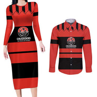 New Zealand Rugby Pacific Custom Couples Matching Long Sleeve Bodycon Dress and Long Sleeve Button Shirt Whatumoana Classic Retro 2025 LT9 Red - Polynesian Pride