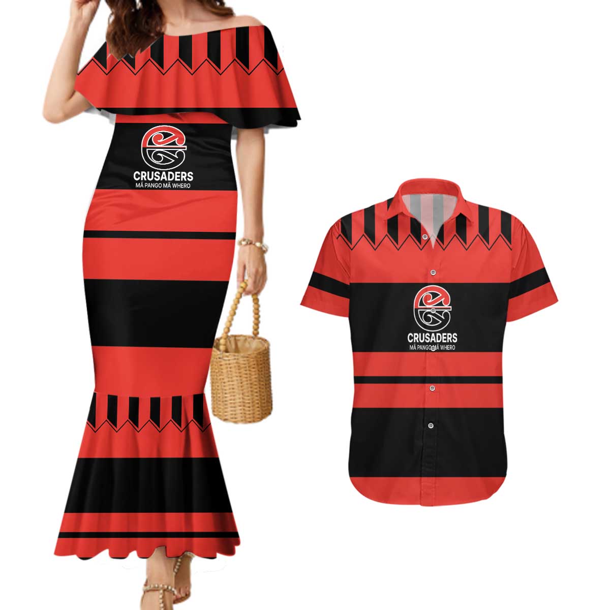 New Zealand Rugby Pacific Custom Couples Matching Mermaid Dress and Hawaiian Shirt Whatumoana Classic Retro 2025 LT9 Red - Polynesian Pride