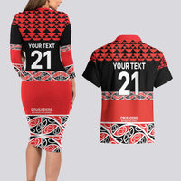 New Zealand Rugby Pacific Custom Couples Matching Long Sleeve Bodycon Dress and Hawaiian Shirt Whatumoana Maori Kowhaiwhai Pattern LT9 - Polynesian Pride