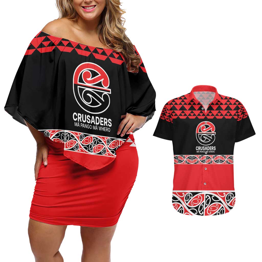 New Zealand Rugby Pacific Custom Couples Matching Off Shoulder Short Dress and Hawaiian Shirt Whatumoana Maori Kowhaiwhai Pattern LT9 Blue - Polynesian Pride