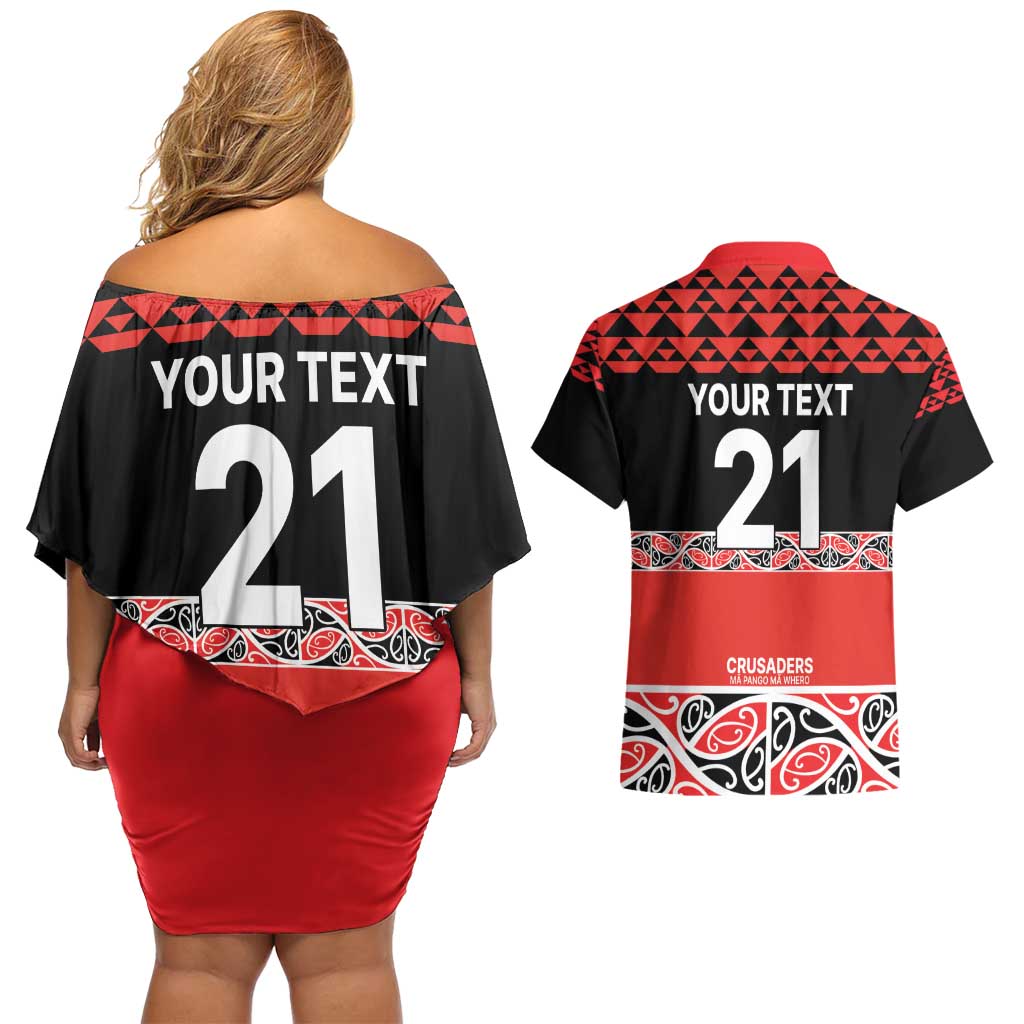 New Zealand Rugby Pacific Custom Couples Matching Off Shoulder Short Dress and Hawaiian Shirt Whatumoana Maori Kowhaiwhai Pattern LT9 - Polynesian Pride