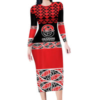 New Zealand Rugby Pacific Custom Family Matching Long Sleeve Bodycon Dress and Hawaiian Shirt Whatumoana Maori Kowhaiwhai Pattern LT9 Mom's Dress Blue - Polynesian Pride