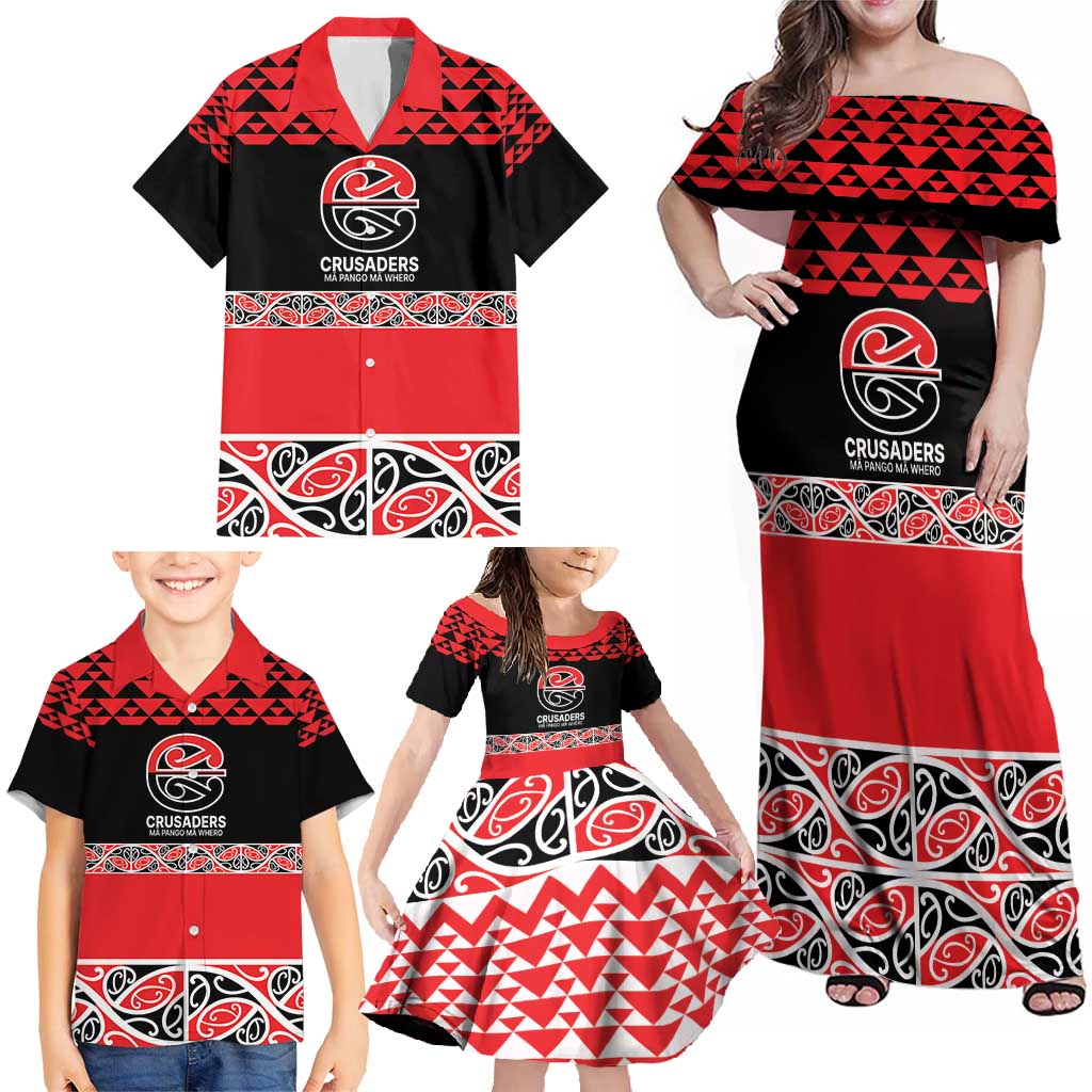 New Zealand Rugby Pacific Custom Family Matching Off Shoulder Maxi Dress and Hawaiian Shirt Whatumoana Maori Kowhaiwhai Pattern