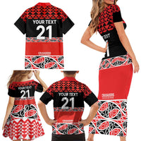 New Zealand Rugby Pacific Custom Family Matching Short Sleeve Bodycon Dress and Hawaiian Shirt Whatumoana Maori Kowhaiwhai Pattern LT9 - Polynesian Pride