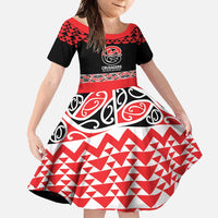 New Zealand Rugby Pacific Custom Family Matching Tank Maxi Dress and Hawaiian Shirt Whatumoana Maori Kowhaiwhai Pattern LT9 Daughter's Dress Blue - Polynesian Pride