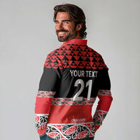 New Zealand Rugby Pacific Custom Long Sleeve Polo Shirt Whatumoana Maori Kowhaiwhai Pattern