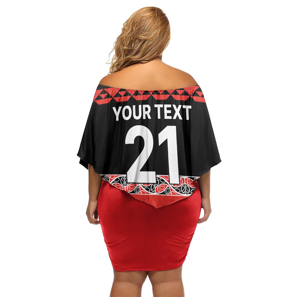New Zealand Rugby Pacific Custom Off Shoulder Short Dress Whatumoana Maori Kowhaiwhai Pattern