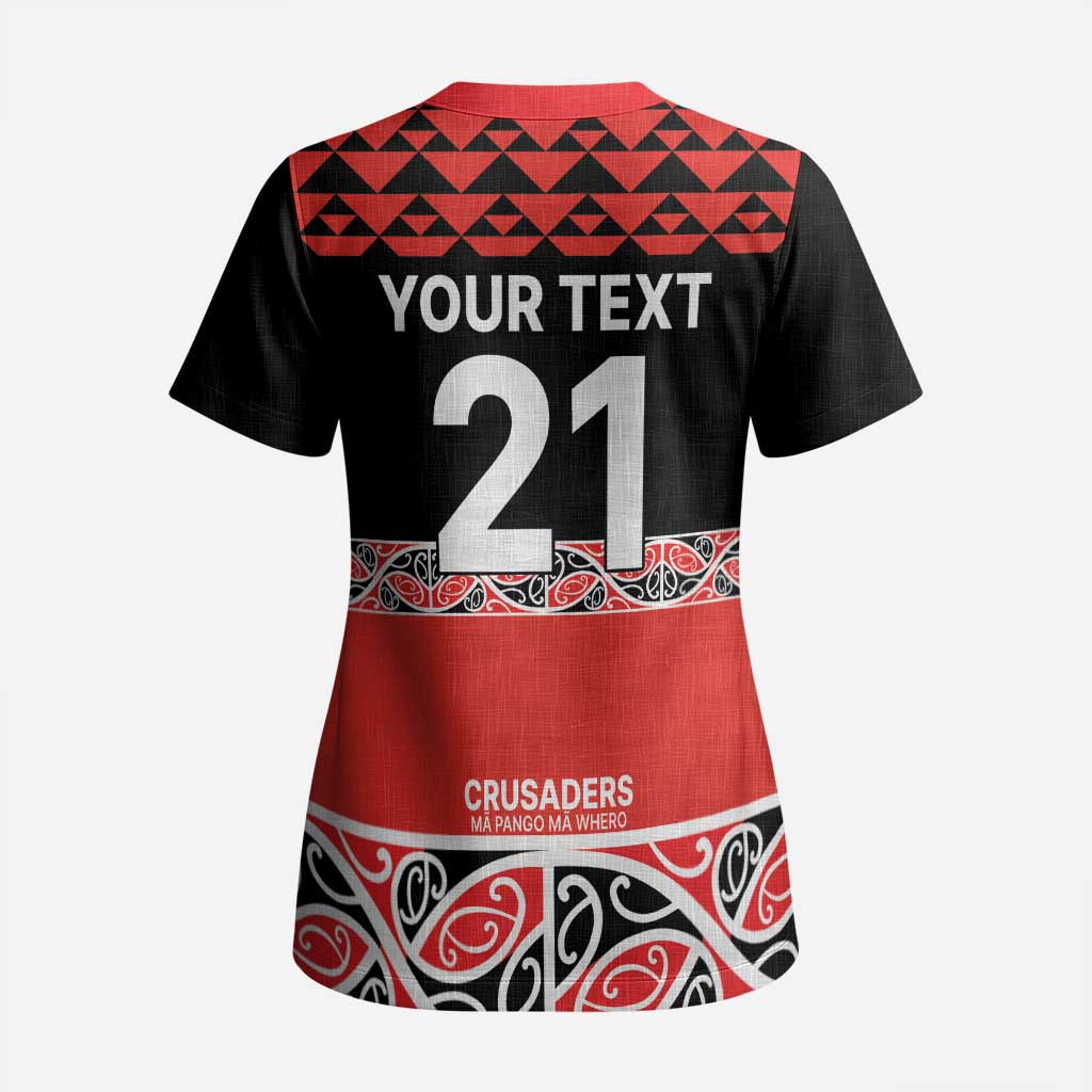 New Zealand Rugby Pacific Custom Scrub Top Whatumoana Maori Kowhaiwhai Pattern - Polynesian Pride