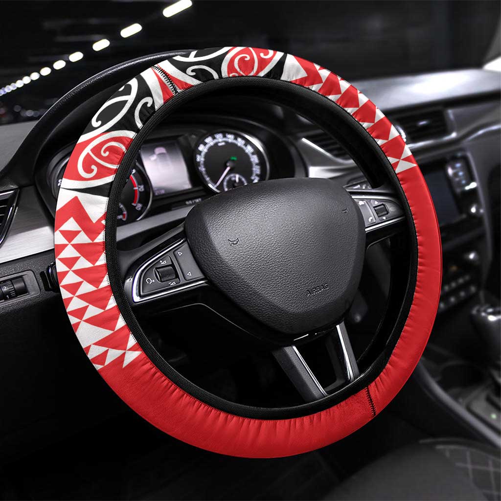 New Zealand Rugby Pacific Steering Wheel Cover Whatumoana Maori Kowhaiwhai Pattern LT9 Universal Fit Blue - Polynesian Pride