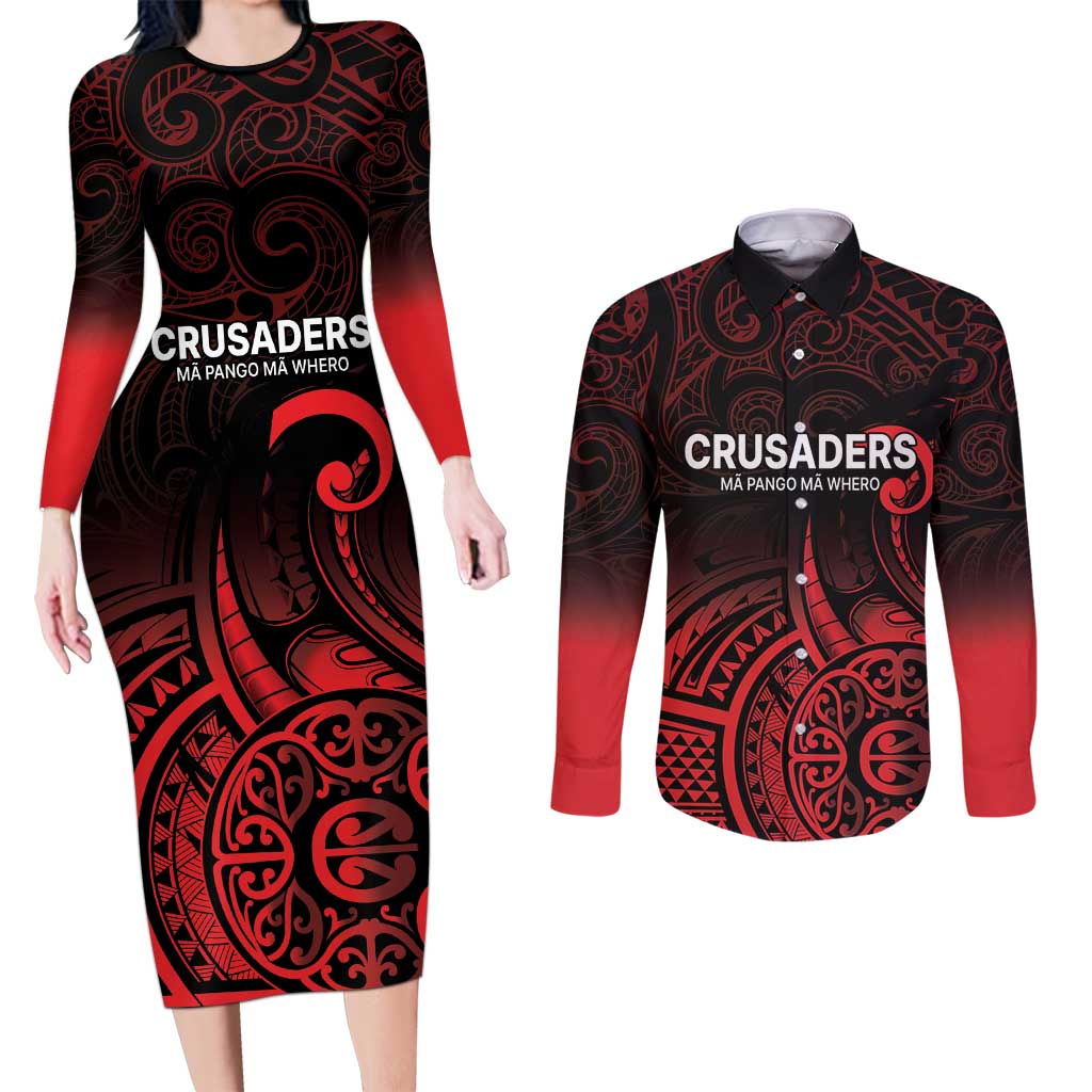 New Zealand Rugby Pacific Custom Couples Matching Long Sleeve Bodycon Dress and Long Sleeve Button Shirt Whatumoana Maori Tribal Tattoo
