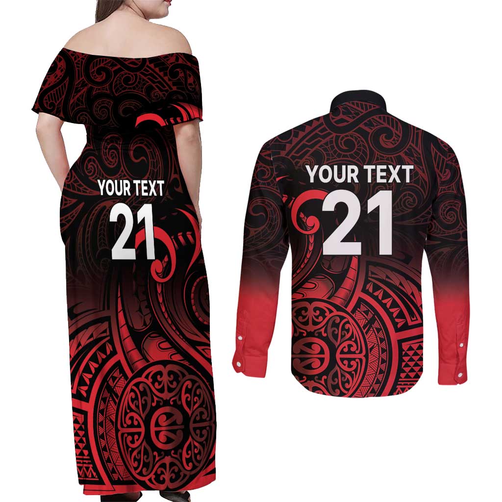 New Zealand Rugby Pacific Custom Couples Matching Off Shoulder Maxi Dress and Long Sleeve Button Shirt Whatumoana Maori Tribal Tattoo LT9 - Polynesian Pride