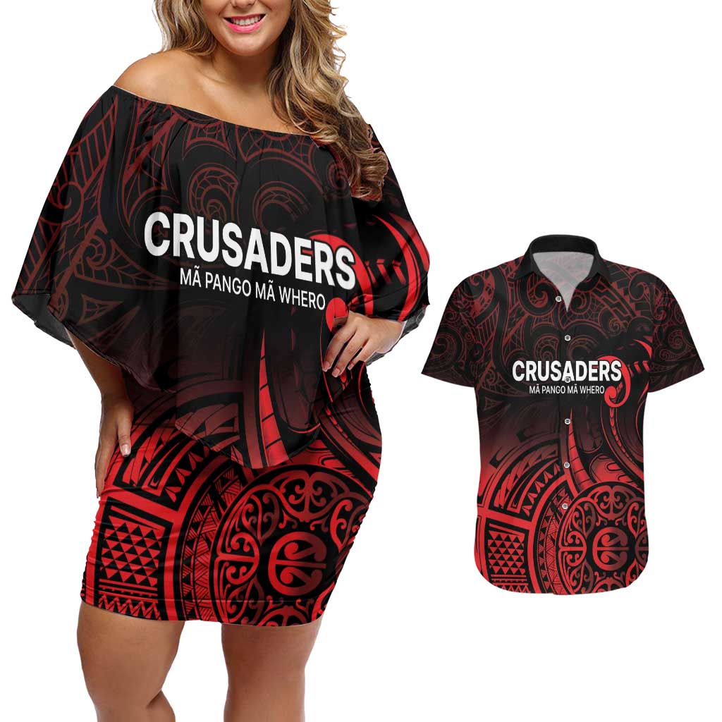 New Zealand Rugby Pacific Custom Couples Matching Off Shoulder Short Dress and Hawaiian Shirt Whatumoana Maori Tribal Tattoo LT9 Gold - Polynesian Pride