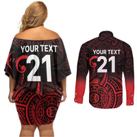 New Zealand Rugby Pacific Custom Couples Matching Off Shoulder Short Dress and Long Sleeve Button Shirt Whatumoana Maori Tribal Tattoo LT9 - Polynesian Pride