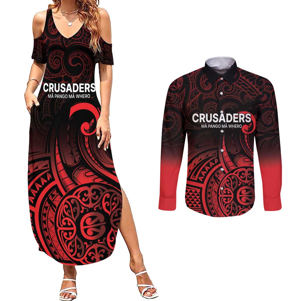 New Zealand Rugby Pacific Custom Couples Matching Summer Maxi Dress and Long Sleeve Button Shirt Whatumoana Maori Tribal Tattoo
