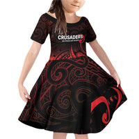 New Zealand Rugby Pacific Custom Family Matching Off Shoulder Short Dress and Hawaiian Shirt Whatumoana Maori Tribal Tattoo LT9 Daughter's Dress Gold - Polynesian Pride
