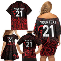 New Zealand Rugby Pacific Custom Family Matching Off Shoulder Short Dress and Hawaiian Shirt Whatumoana Maori Tribal Tattoo LT9 - Polynesian Pride