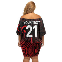 New Zealand Rugby Pacific Custom Family Matching Off Shoulder Short Dress and Hawaiian Shirt Whatumoana Maori Tribal Tattoo LT9 - Polynesian Pride