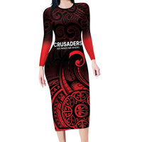 New Zealand Rugby Pacific Custom Long Sleeve Bodycon Dress Whatumoana Maori Tribal Tattoo LT9 Long Dress Gold - Polynesian Pride