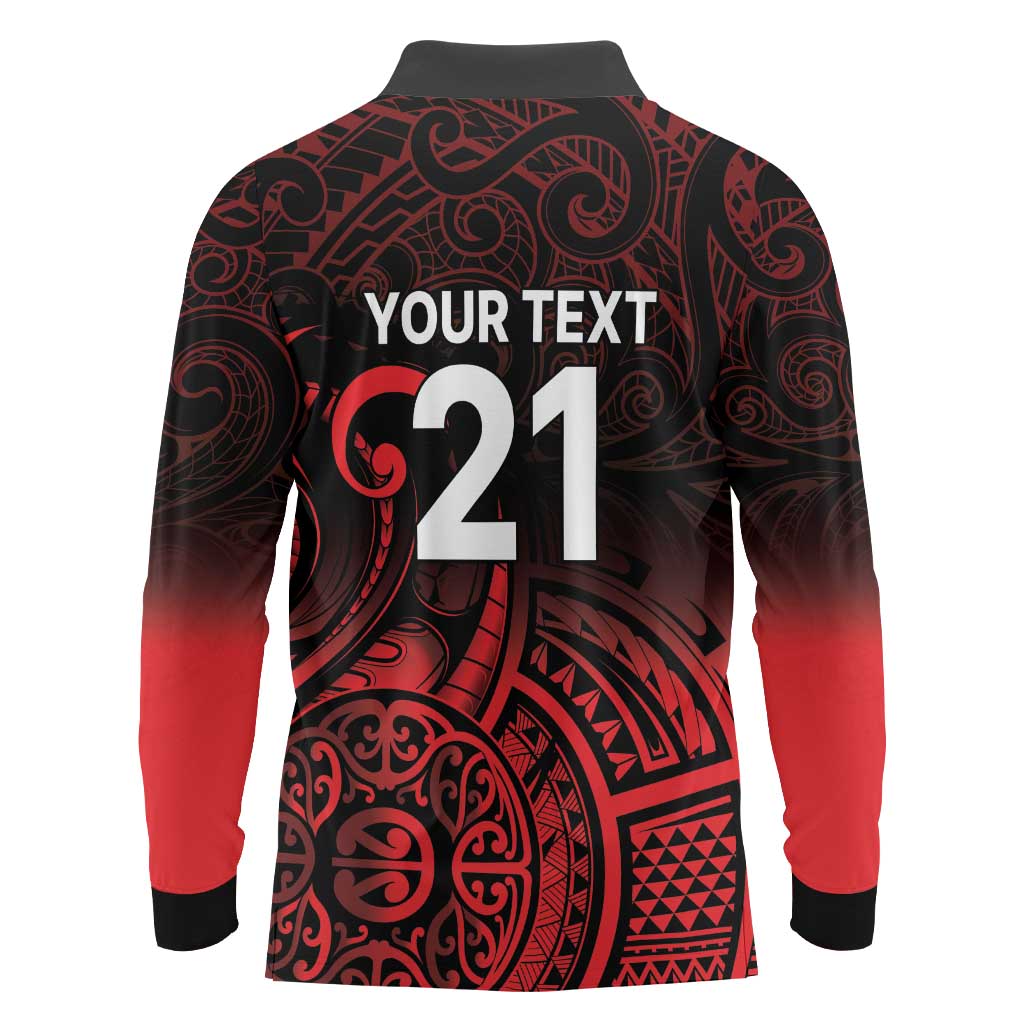 New Zealand Rugby Pacific Custom Long Sleeve Polo Shirt Whatumoana Maori Tribal Tattoo