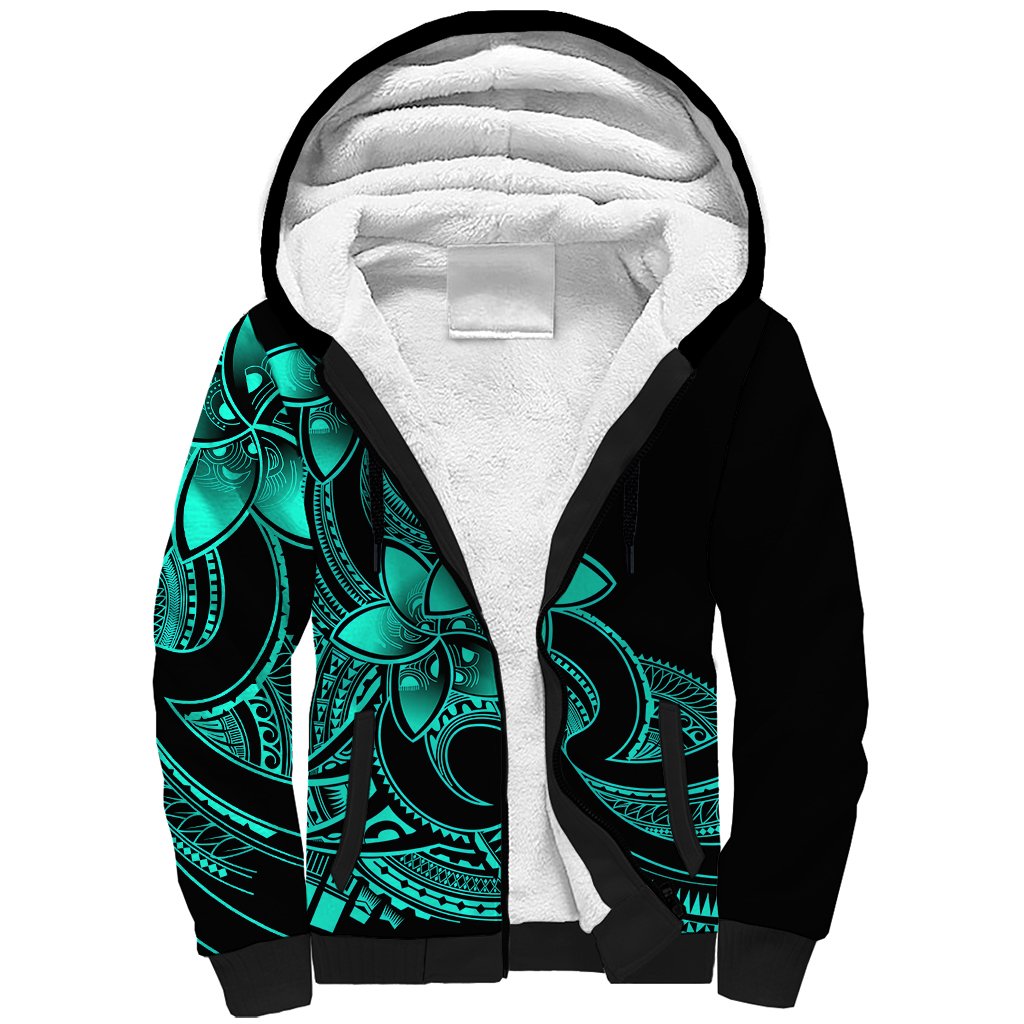 Polynesian Pride Plumeria Flowers Sherpa Hoodie Polynesian Tribal Aqua Vibe LT9 Unisex Aqua - Polynesian Pride